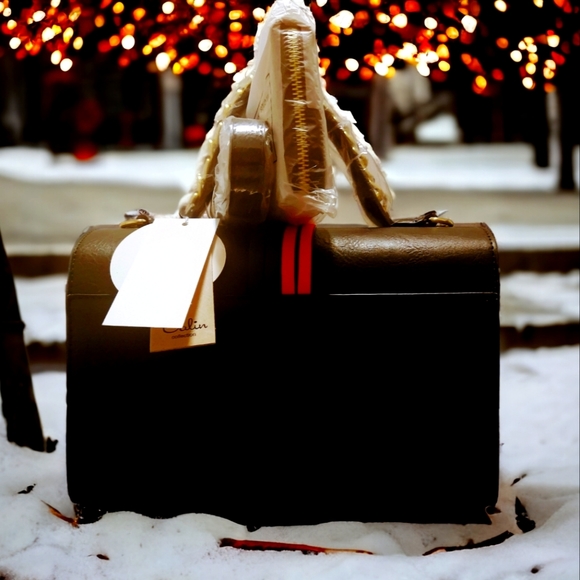 Black Tribal Leather Top Handle Satchel Handbag Set w Wallet - Picture 3 of 9